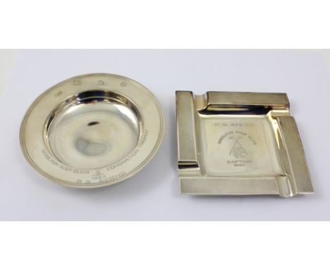 A George VI hallmarked silver ashtray, Sheffield 1936, an Elizabeth II hallmarked silver engine turned square ashtray engrave