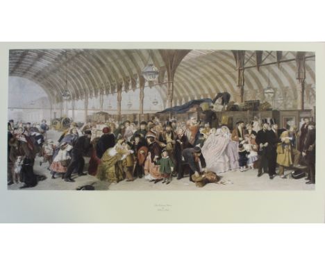 A large colour print of William Powell Frith's 'The Railway Station', 38 x 81cm, framed and glazed.