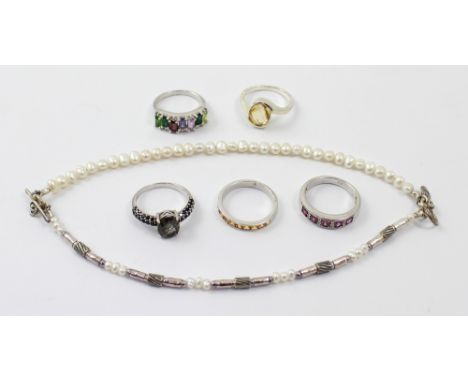 A selection of QVC and Gemporia sterling silver jewellery to include a sterling silver and yellow sapphire ring, size R-S, a 