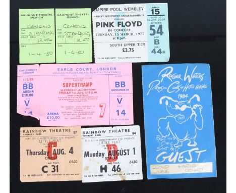 A collection of concert tickets/stubs to include Pink Floyd, Empire Pool, Wembley, Tuesday 15th March, 1977, The Rolling Ston