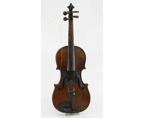 An early 20th century Continental violin, having a two piece maple back and spruce table with ebonised finger board and pegs,