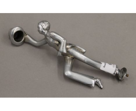 An Art Deco car mascot formed as a lady holding a top hat. 18.5 cm high.