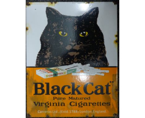An enamel Black Cat Virginia Cigarettes sign.  35.5 cm x 45 cm.