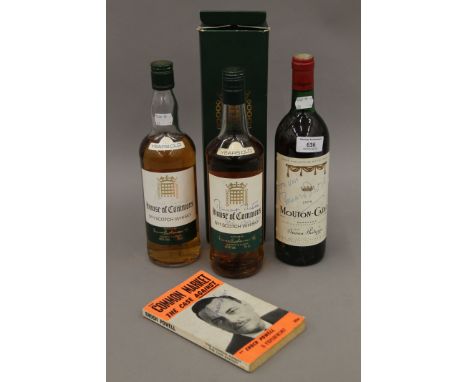 Two signed House of Commons No. 1 Scotch whisky bottles,one signed by Margaret Thatcher, a bottle of Baron Philippe de Rothsc