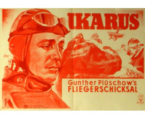 Ikarus Gunther Pluschow Original vintage documentary film poster for a German movie, Ikarus: Gunther Pluschows Fliegerschicks