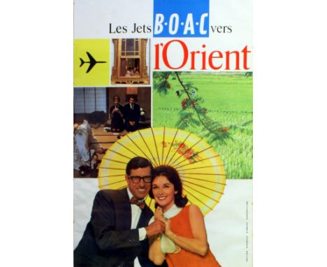 Original vintage travel advertising poster in French: BOAC Jets to the Orient. (The British Overseas Airways Corporation / BO