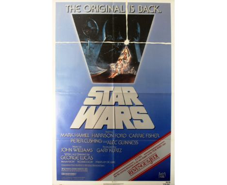 Original vintage re-release movie poster for the classic film, Star Wars: The Original is Back, starring Mark Hamill as Luke 
