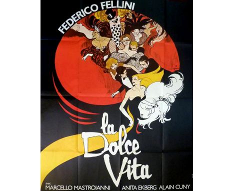 Original rare vintage poster for a French release of the classic Frederico Fellini film La Dolce Vita, starring Marcello Mast
