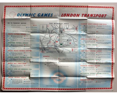 Rare original vintage London Transport map issued for the Olympic Games in 1948 - How to get there by London Transport. Amazi