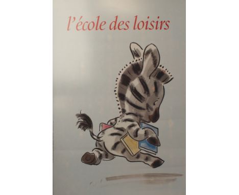 Recreational School Zebra Original advertising poster for l'Ecole des Loisirs, the French publisher of children's literature 