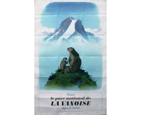 Original vintage travel poster advertising the National Park of La Vanoise in France. Alpes de Savoie (the Savoie Alps). Prin