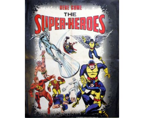 Original vintage advertising poster for Marvel Comics: Here come the Super-Heroes with the cartoon character images including