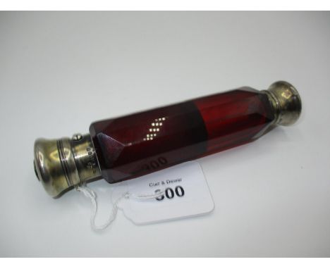Victorian Ruby Glass and Silver Double End Scent Bottle, London 1866