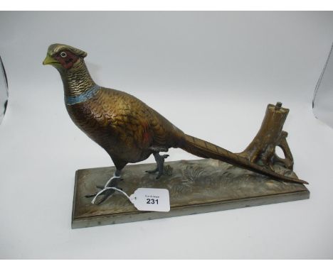 Early 20th Century Painted Metal Pheasant Table Lighter, 31cm long