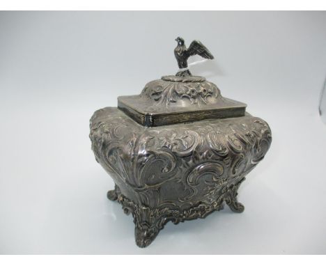 Victorian Silver Tea Caddy Ornately Embossed and with Bird Finial, London 1839, 532g