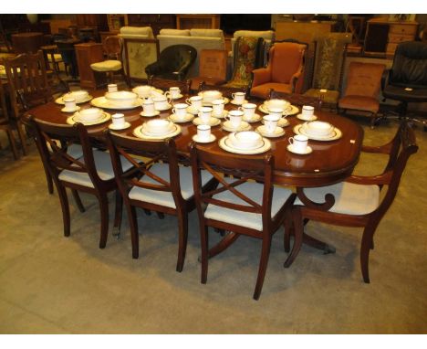 Regency Style Mahogany Twin Pillar Extending Table with 8 Chairs