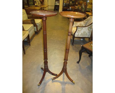 Pair of Mahogany Turned Pillar Torcheres on Tripod Bases