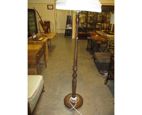 Turned and Reeded Pillar Standard Lamp with Shade