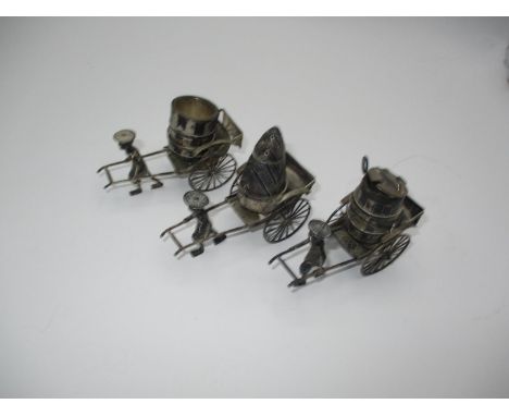 Set of Chinese Silver Rickshaw Condiments, Maker WA