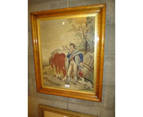 Victorian Maple Framed Tapestry of Rabbie Burns, 59x46cm