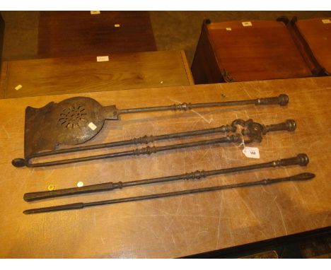 Set of 3 Steel Fire Tools and Another Poker