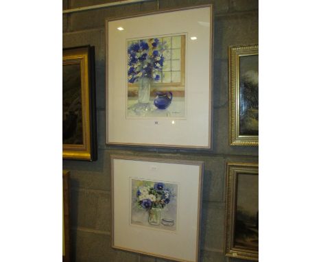Myra McShane, Two Watercolours, Cornflowers by Window Light, 39x29cm, and Poppies in a Jar, 24x24cm