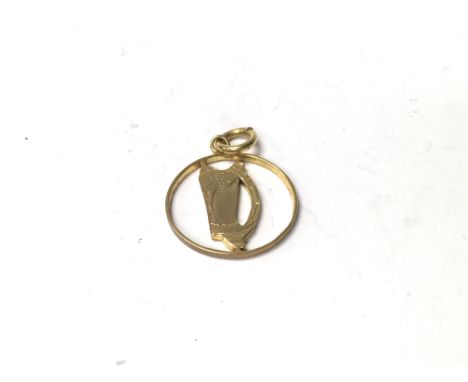 Unmarked gold Harp pendant. Approx 1.9g