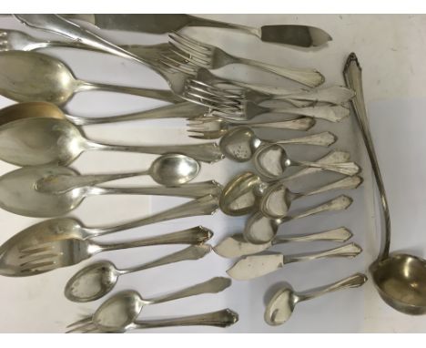 A collection of silver flats ware marked 800 including ladl,e fork ,spoons serving spoons cake slice .Total weighing, ( not i