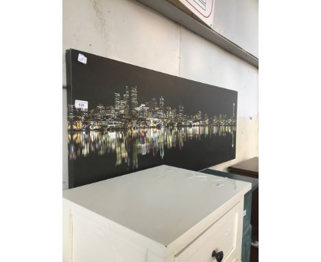 A city skyline print on canvas. 