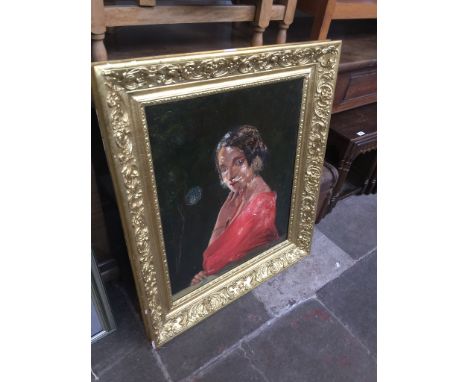 Early 20th century school, mid length portrait, oil on canvas, unsigned, gilt frame. 