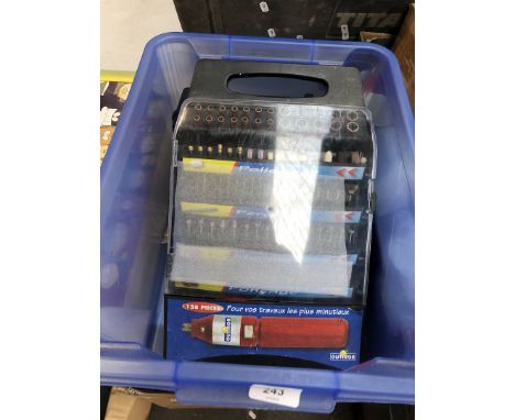 A blue crate of tools 