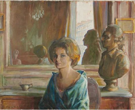 Joseph Plaskett (1918-2014) oil on canvas - Portrait of Cynthia Scott, signed and dated 1960, 82cm x 100, unframed