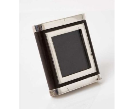 Contemporary Asprey silver mounted hardwood small photograph frame with folding easel support, marked 'Asprey 925' and modern