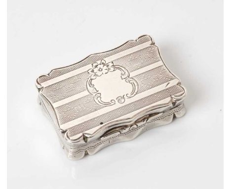 Victorian silver vinaigrette with engine turned decoration and original sponge, D.Pettifer (Birmingham 1855), 3.8cm