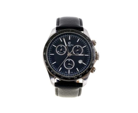 Christopher Ward Chronograph wristwatch with circular black dial, subsidiary dials and date aperture, in stainless steel 42mm