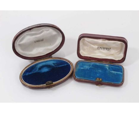 Two antique leather jewellery boxes for brooches by C. Fabergé, 8-8.5cm (2)
