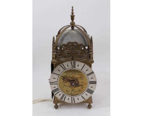 17th century-style lantern clock signed Robert Evans, Halstead, with single hand, 30 hour movement striking on bell with pend