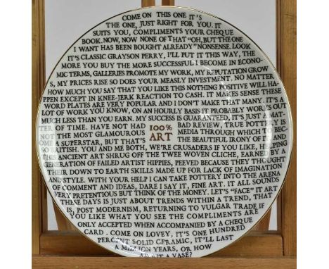 *Grayson Perry RA (b.1960) '100% Art Plate', 2020, fine china plate, with artist's seal printed to base, produced for The Sai