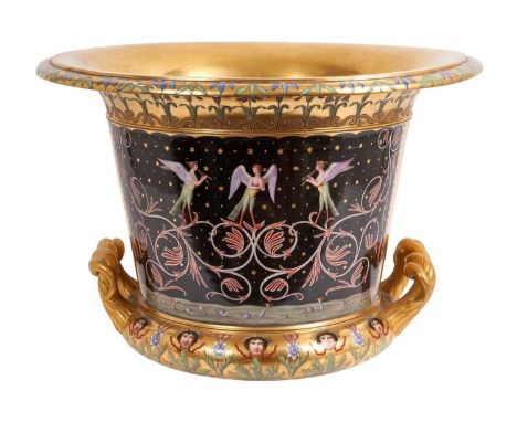 A large and impressive early 19th century French Empire-style porcelain urn, finely decorated with two main panels, the first