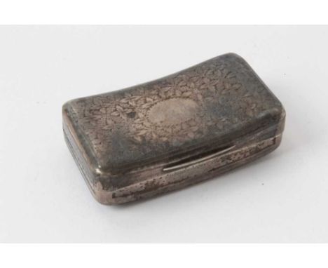 George III silver snuff box of curved rectangular form with engraved leaf decoration, (Birmingham 1808), 6cmProvenance: remov