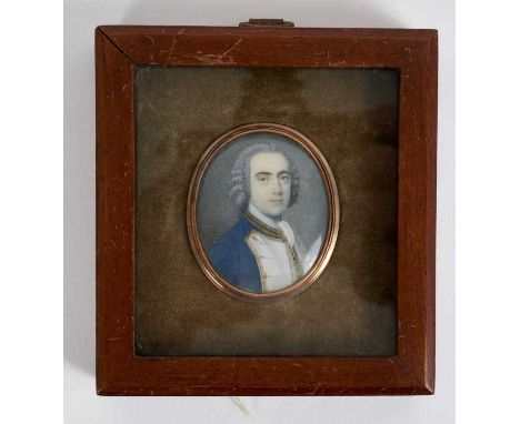 Samuel Finney (1719-1798) watercolour miniature on ivory, Admiral Sir Charles Hardy, wearing a powdered wig and the first und