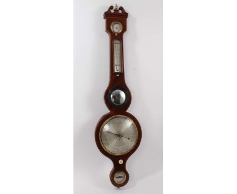 19th century banjo barometer thermometer by A Bulla, Exeter in mahogany case with swan neck pediment. 100.5cm. APHA Ref: 3512