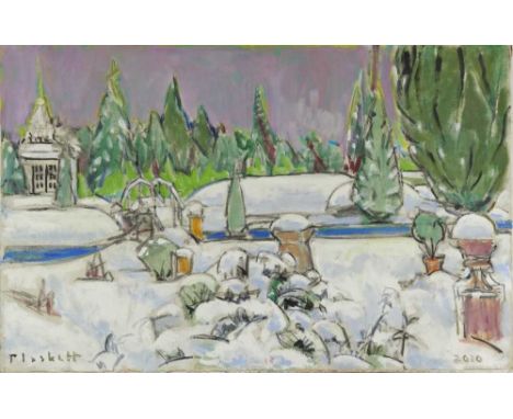 Joseph Plaskett (1918-2014) oil on canvas - Snowscape, The Cedars, signed and dated 2010, tile verso, 66cm x 101cm