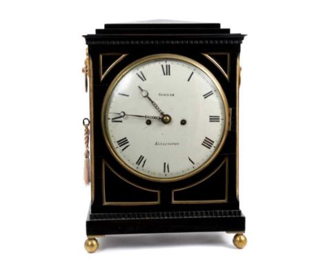 Regency bracket clock by Gorham, Kensington with white painted 8" dial with strike/silent slide at 12, twin fusee movement st