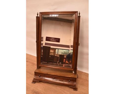 Mid-18th century mahogany dressing table mirror, with hinged bevelled plate raised on platform base with frieze drawer, on br
