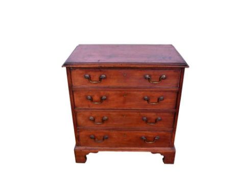 19th century mahogany four drawer chest of small size, the graduated drawers with original brass fittings on bracket feet, 70