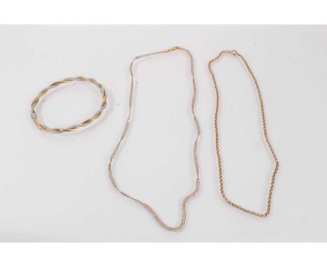 9ct white and yellow gold necklace and hinged bangle (2)Gross weight approximately 11.8 grams.