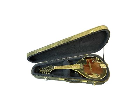 A Stagg electro-acoustic bluegrass Mandolin M50E, in fitted black hardcase.Top, back, sides and neck are made of quality nato