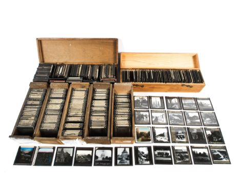 A late 19th/early 20th century large collection of magic lantern slides . With views of France, India, America and the UK, th