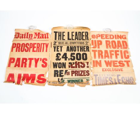 An assortment of early 20th century newspaper billboard posters. Including examples from the Evening Times &amp; Echo, Daily 